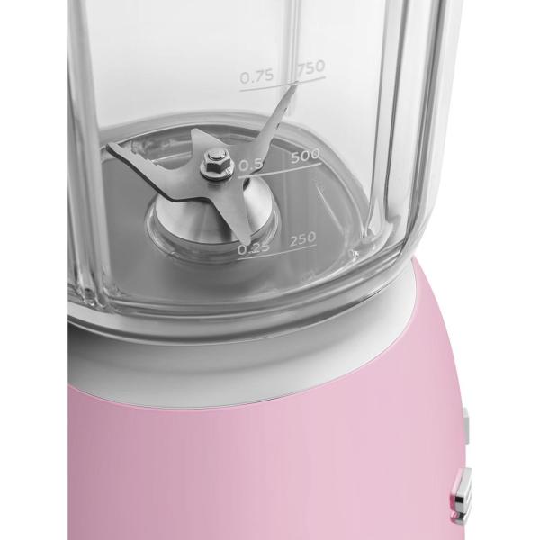 Smeg BLF03PKEU mixér,  800 W,  4 programy,  funkce pulse,  18000 RPM,  nerezové ostří,  Ice crush,  50"s Style,  růžový4