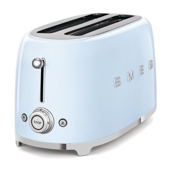 Smeg TSF02PBEU,  toustovač /  topinkovač,  4 toasty,  6 úrovní opékání,  zásuvka na drobky,  styl. 50. let,  pastelově modrý1