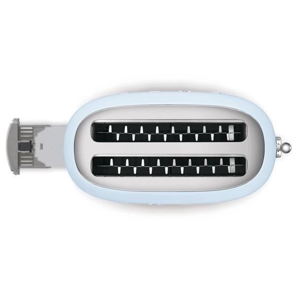 Smeg TSF02PBEU,  toustovač /  topinkovač,  4 toasty,  6 úrovní opékání,  zásuvka na drobky,  styl. 50. let,  pastelově modrý3