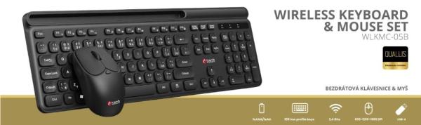BAZAR - C-TECH klávesnice s myší WLKMC-05B,  Bezdrátový set 2.4GHz,  CZ,  Černá,  poškozený obal0