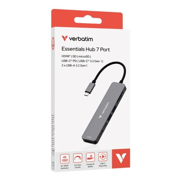 VERBATIM Dokovací stanice USB-C,  7v1,  HDMI,  USB-C PD,  USB-C,  2xUSB 3.0,  SD a microSD,  šedá1