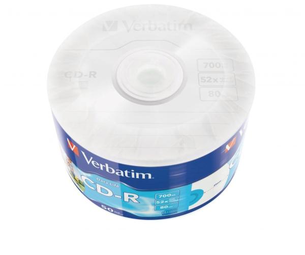 VERBATIM CD-R (50-pack)Spindle/ Extra Protection Datalife Inkjet Printable Wrap / 52x/ 700MB WRAP2