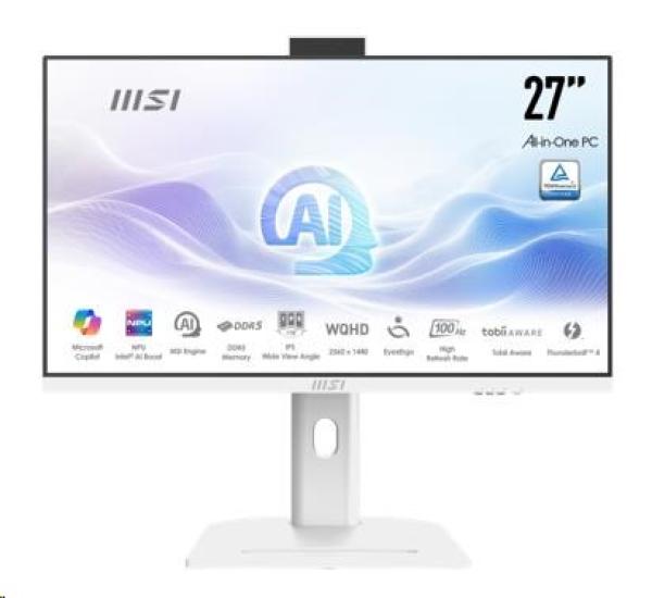 MSI PC AiO Modern AM273QP AI 1UM-429XEU,  Ultra 7 155H,  27" WQHD,  Anti-Glare,  16GB,  512GB SSD,  N/ A,  No OS,  White