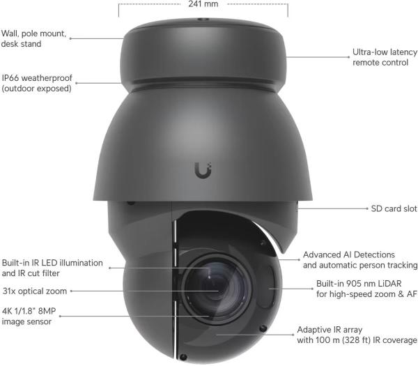 UBNT AI PTZ Precision - 8MP PTZ IP Kamera,  Černá2