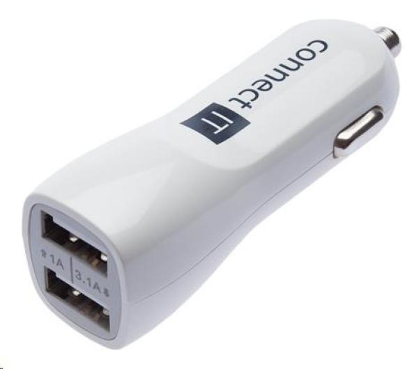 CONNECT IT USB PREMIUM nabíječka univerzální do auta (2x USB 3, 1A a 1A),  bílá