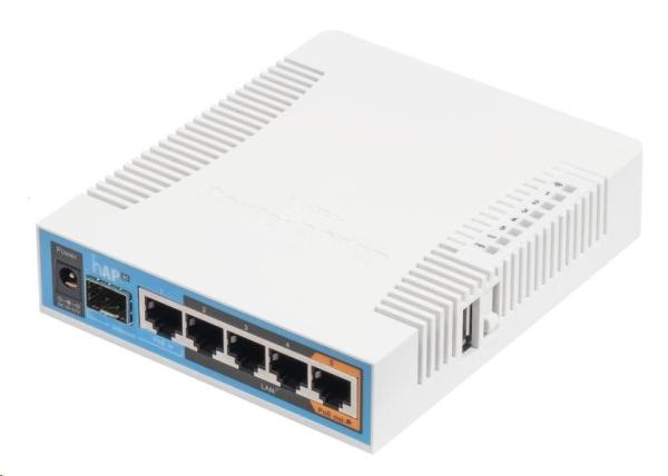 MikroTik hAP ac, 720MHz CPU, 128MB RAM, 5x LAN, 2.4+5GHz, Wi-Fi 802.11b/ g/ n/ ac, SFP slot, vrátane. L4