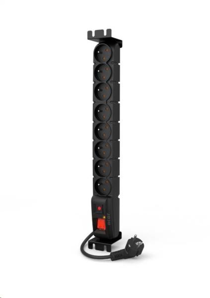 19" rozvodný panel ACAR 8x230V,  vypínač,  indikátor napětí,  přepěťová ochrana,  kabel 3m