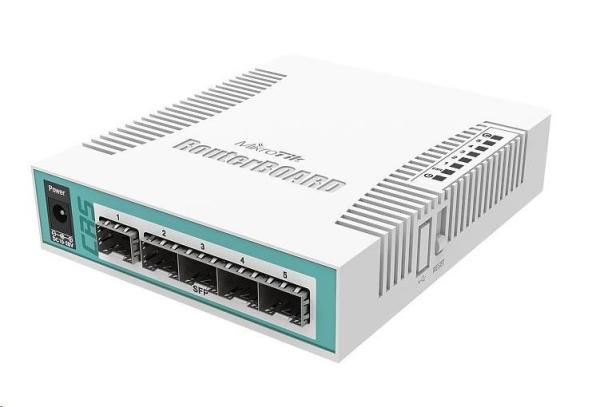 MikroTik Cloud Router Switch CRS106-1C-5S, 400MHz CPU, 128MB RAM, 1xGLAN/ SFP, 5xSFP slot, vrátane. Licencia L5