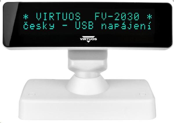 Virtuos VFD zákaznícky displej Virtuos FV-2030W 2x20 9mm,  USB,  biely3
