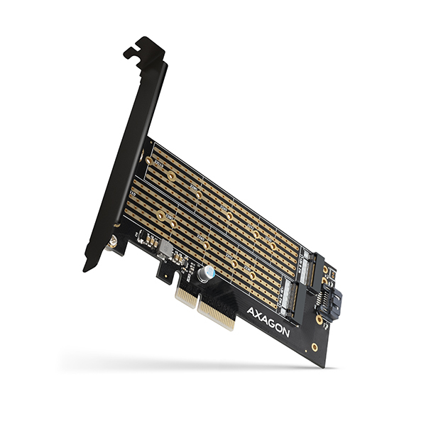 AXAGON PCEM2-D,  PCIe x4 - M.2 NVMe M-key + SATA B-key slot adaptér,  vrátane. LP3 