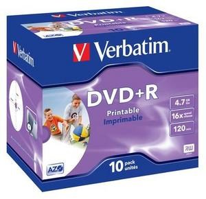 VERBATIM DVD+R(10-Pack)Printable/ Jewel/ 16x/ 4.7GB0 