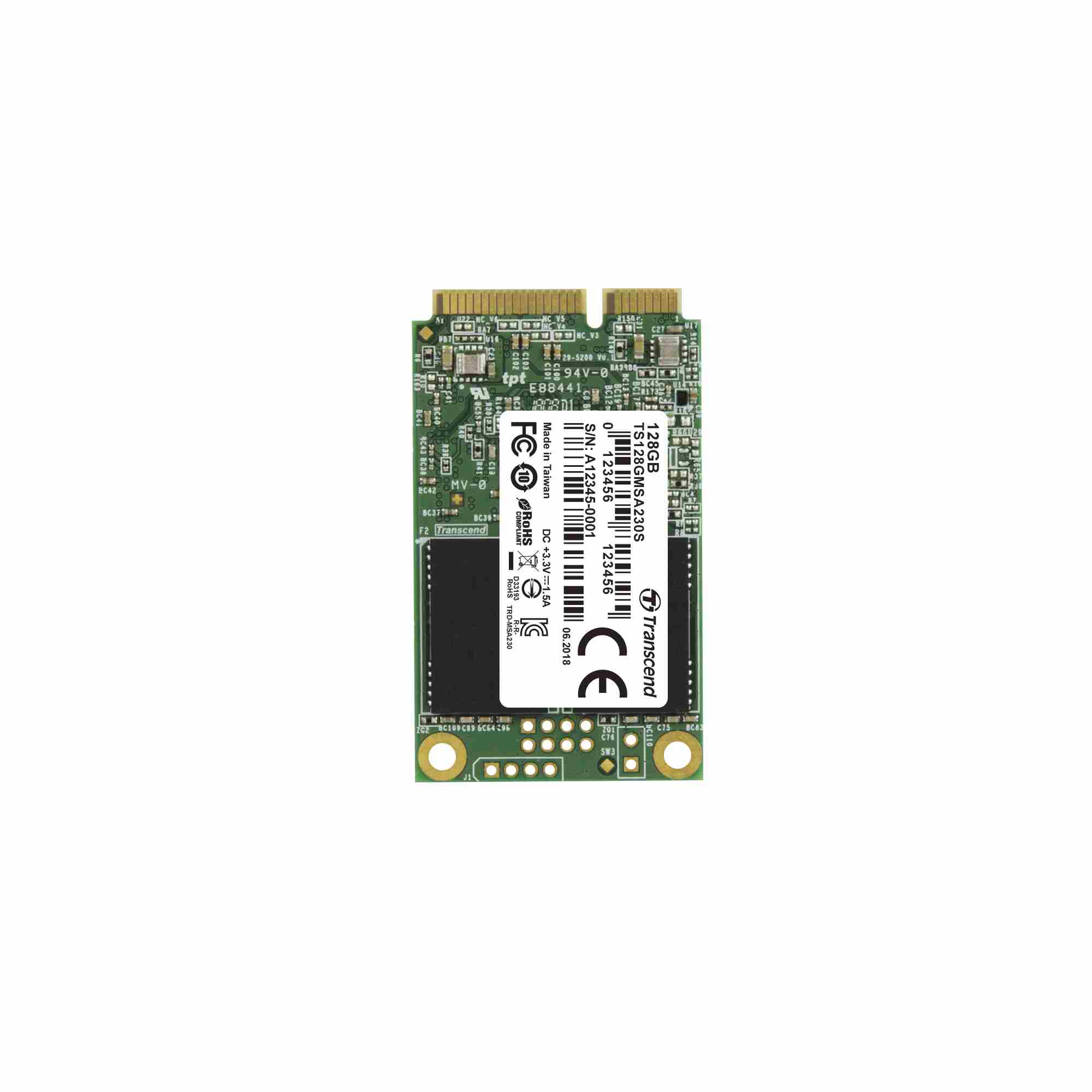 TRANSCEND Industrial SSD MSA230S 128GB,  mSATA,  SATA III,  3D TLC0 