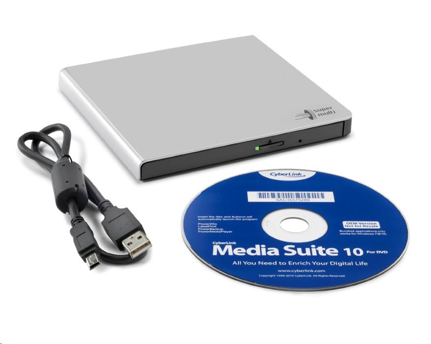 HITACHI LG - externá mechanika DVD-W/ CD-RW/ DVD±R/ ±RW/ RAM GP57ES40,  Slim,  Silver,  box+SW1 