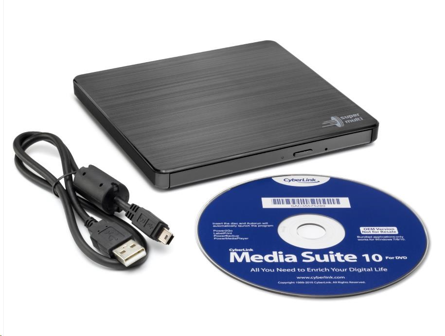 HITACHI LG - externá mechanika DVD-W/ CD-RW/ DVD±R/ ±RW/ RAM GP60NB60,  Slim,  čierna,  box+SW1 