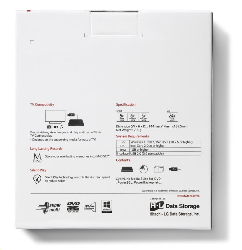 HITACHI LG - externá mechanika DVD-W/ CD-RW/ DVD±R/ ±RW/ RAM GP60NB60,  Slim,  čierna,  box+SW5 