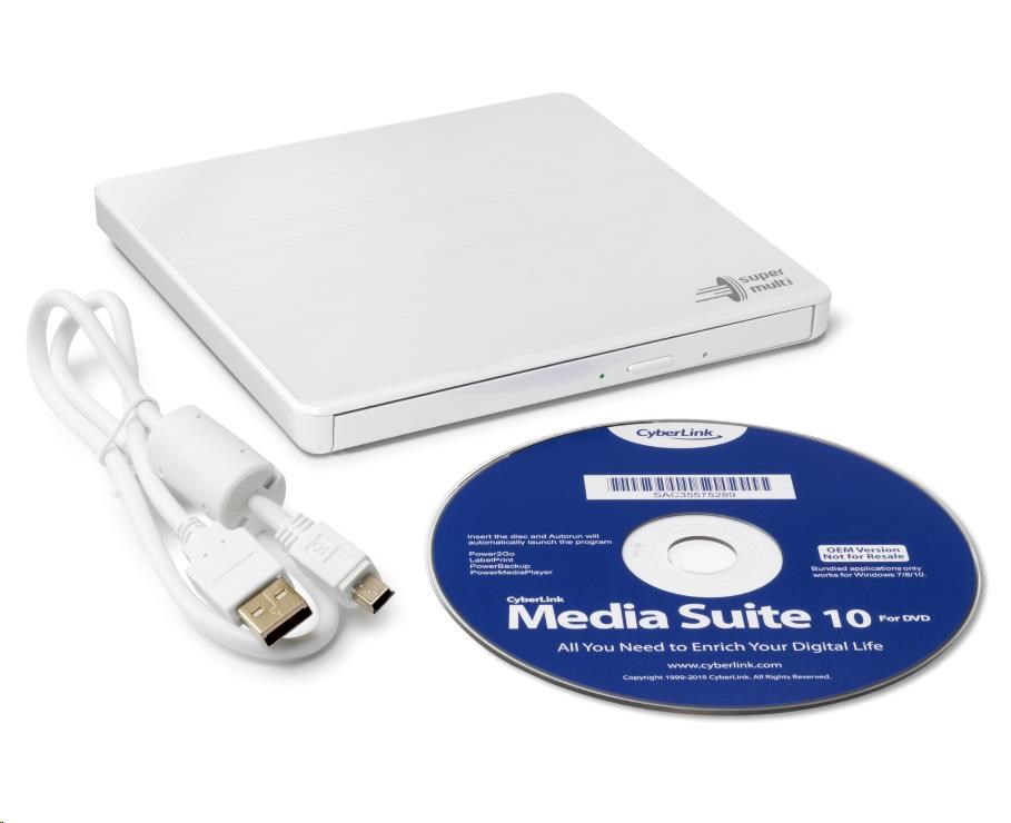 HITACHI LG - externá mechanika DVD-W/ CD-RW/ DVD±R/ ±RW/ RAM GP60NW60,  Slim,  biela,  krabica+SW5 