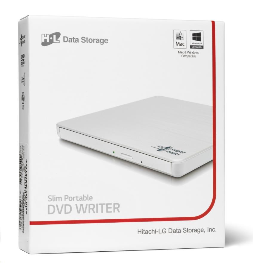 HITACHI LG - externá mechanika DVD-W/ CD-RW/ DVD±R/ ±RW/ RAM GP60NW60,  Slim,  biela,  krabica+SW1 