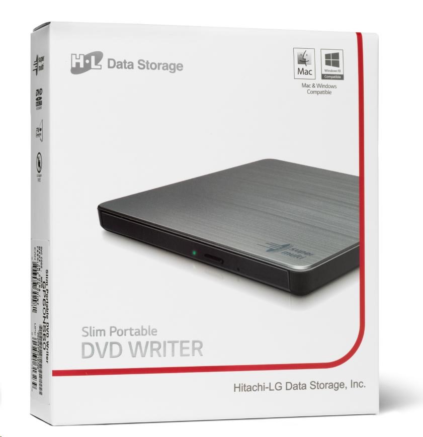 HITACHI LG - externá mechanika DVD-W/ CD-RW/ DVD±R/ ±RW/ RAM GP60NS60,  Slim,  Silver,  box+SW0 