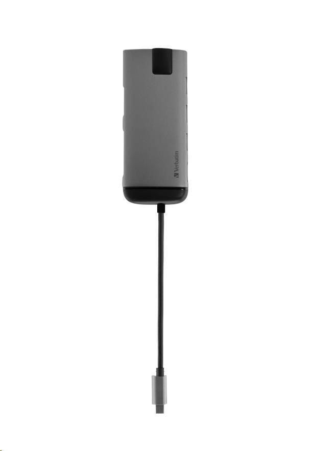 VERBATIM 49142 Multiportový HUB USB-C,  3x USB 3.0,  1x USB-C,  HDMI,  LAN,  SD,  microSD,  šedý dok3 