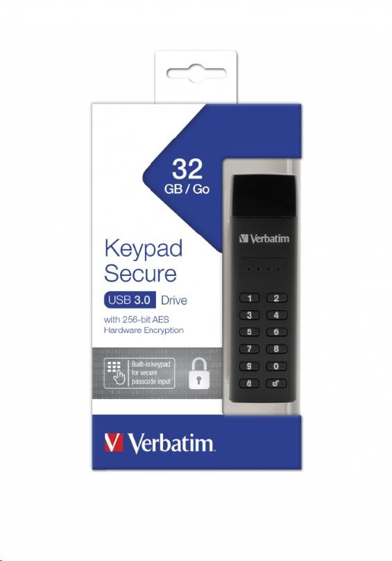 VERBATIM USB 3.0 Disk 32 GB - Zabezpečená klávesnica (R:160/ W:130 MB/ s) GDPR6 