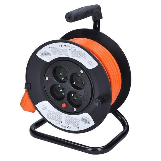 Solight prodlužovací přívod na bubnu,  4 zásuvky,  15m,  oranžový kabel,  3x 1, 5mm22 