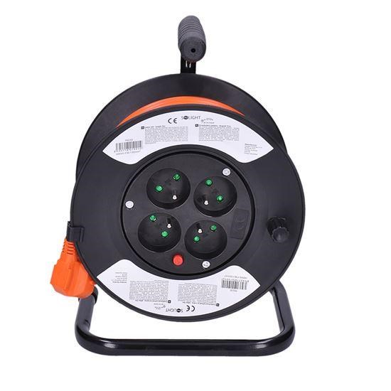 Solight prodlužovací přívod na bubnu,  4 zásuvky,  15m,  oranžový kabel,  3x 1, 5mm23 