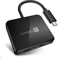 Rozbočovač CONNECT IT USB-C,  3v1 (USB-C, USB-A, HDMI),  externý,  čierny0 