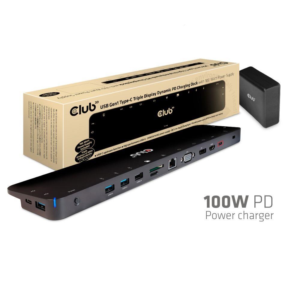 Dokovacia stanica Club3D USB-C 3.2 s napájacím adaptérom Triple Display Dynamic PD,  100 W0 