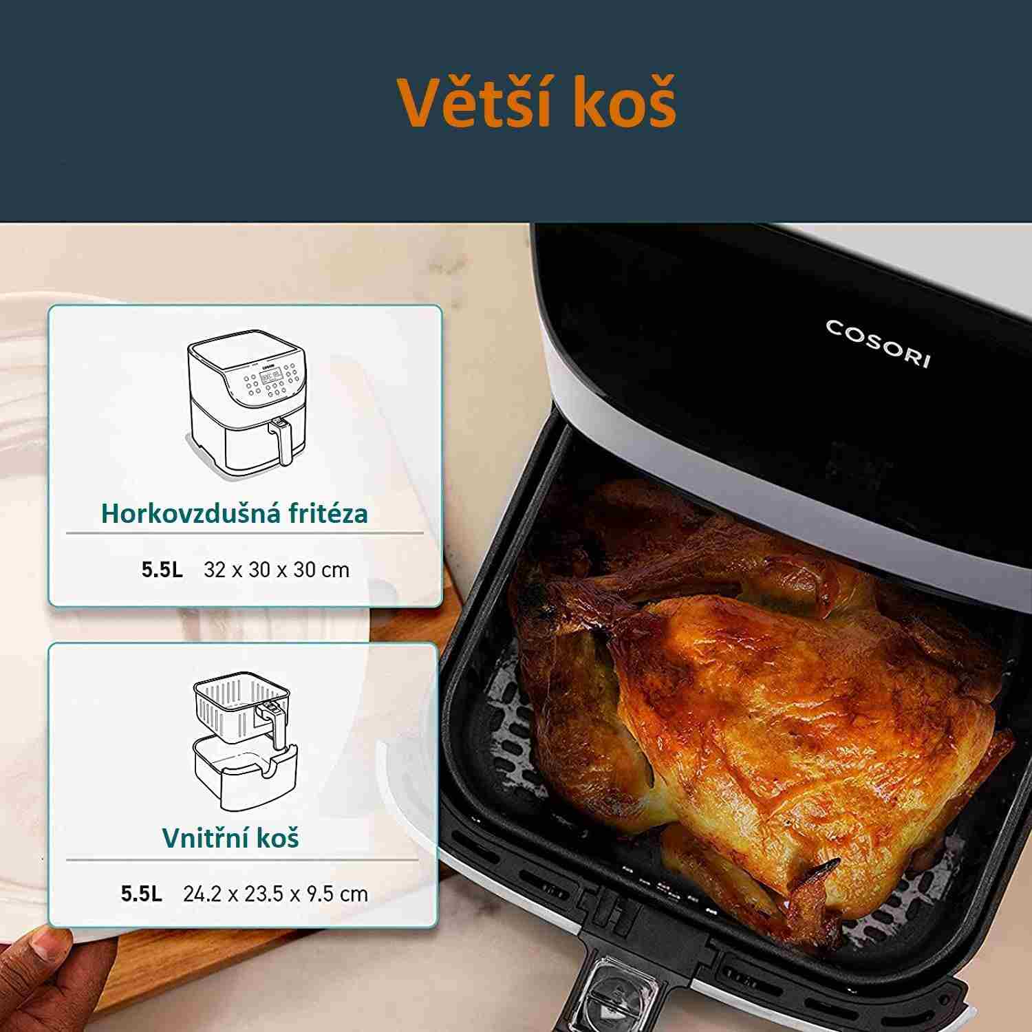 Cosori CP158-AF PREMIUM –  5.5L horkovzdušná fritéza + 5x špíz a gril. rošt,  white5 