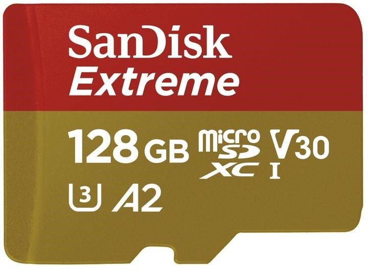 Karta SanDisk micro SDXC 128 GB Extreme Action Cams and Drones (190 MB/ s Class 10,  UHS-I U3 V30) + adaptér3 