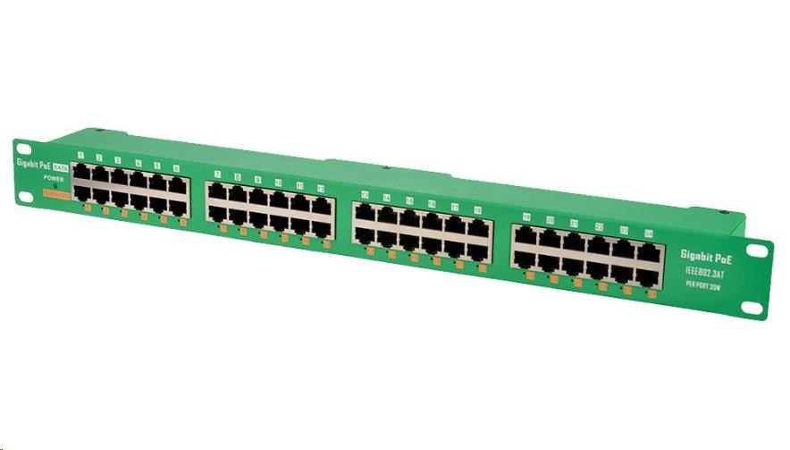 POE injektor aktivní - 24x 1Gb/ s,  stíněný,  svorkovnice,  802.3af/ at0 