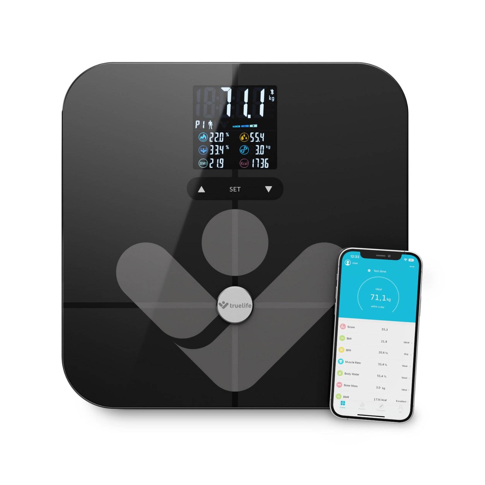 TrueLife FitScale W7 BT - Bioelektrická impedanční bluetooth váha - černá1 
