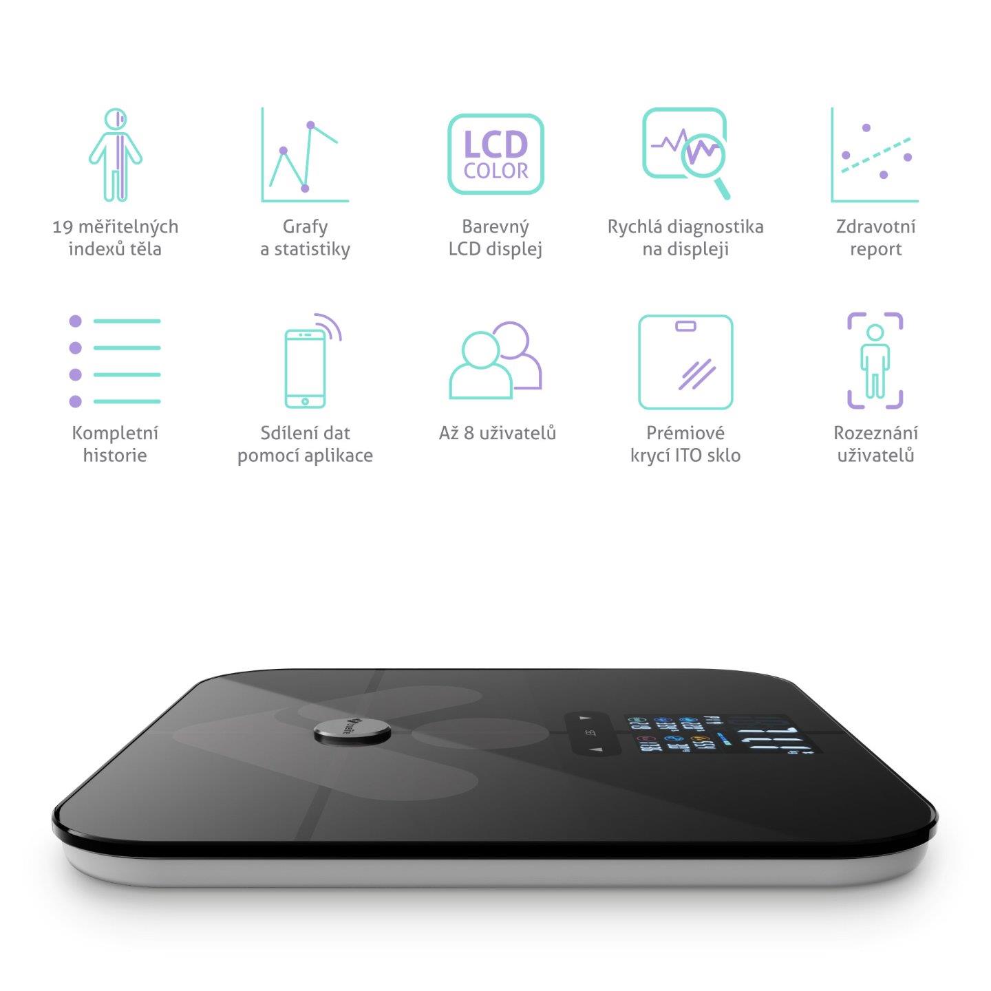 TrueLife FitScale W7 BT - Bioelektrická impedanční bluetooth váha - černá3 