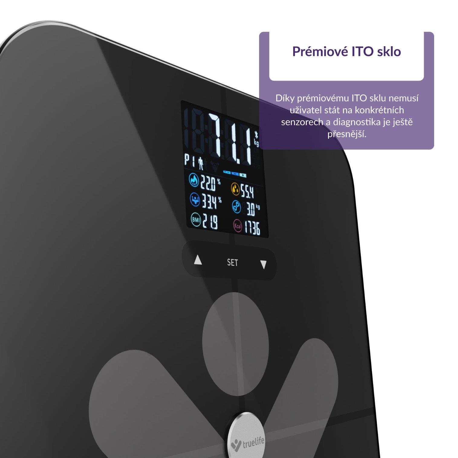 TrueLife FitScale W7 BT - Bioelektrická impedanční bluetooth váha - černá7 