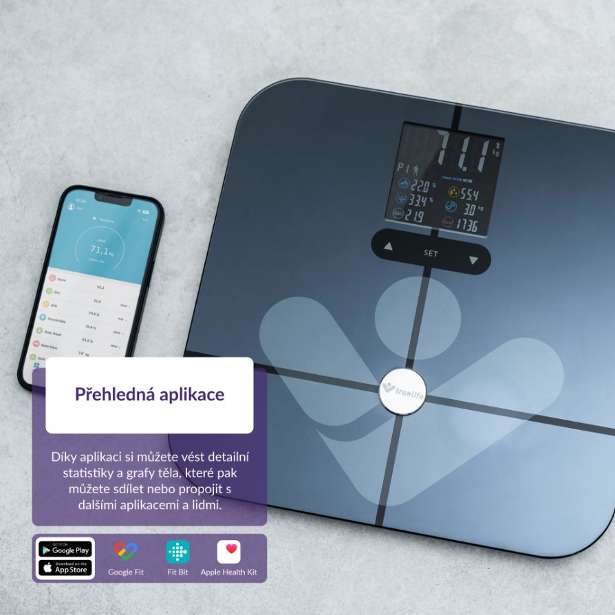 TrueLife FitScale W7 BT - Bioelektrická impedanční bluetooth váha - černá8 