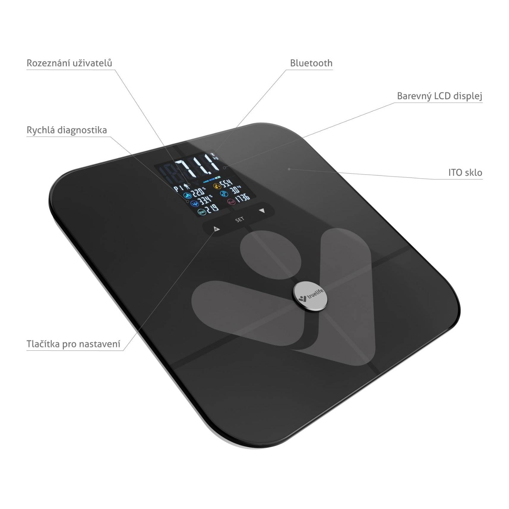 TrueLife FitScale W7 BT - Bioelektrická impedanční bluetooth váha - černá9 