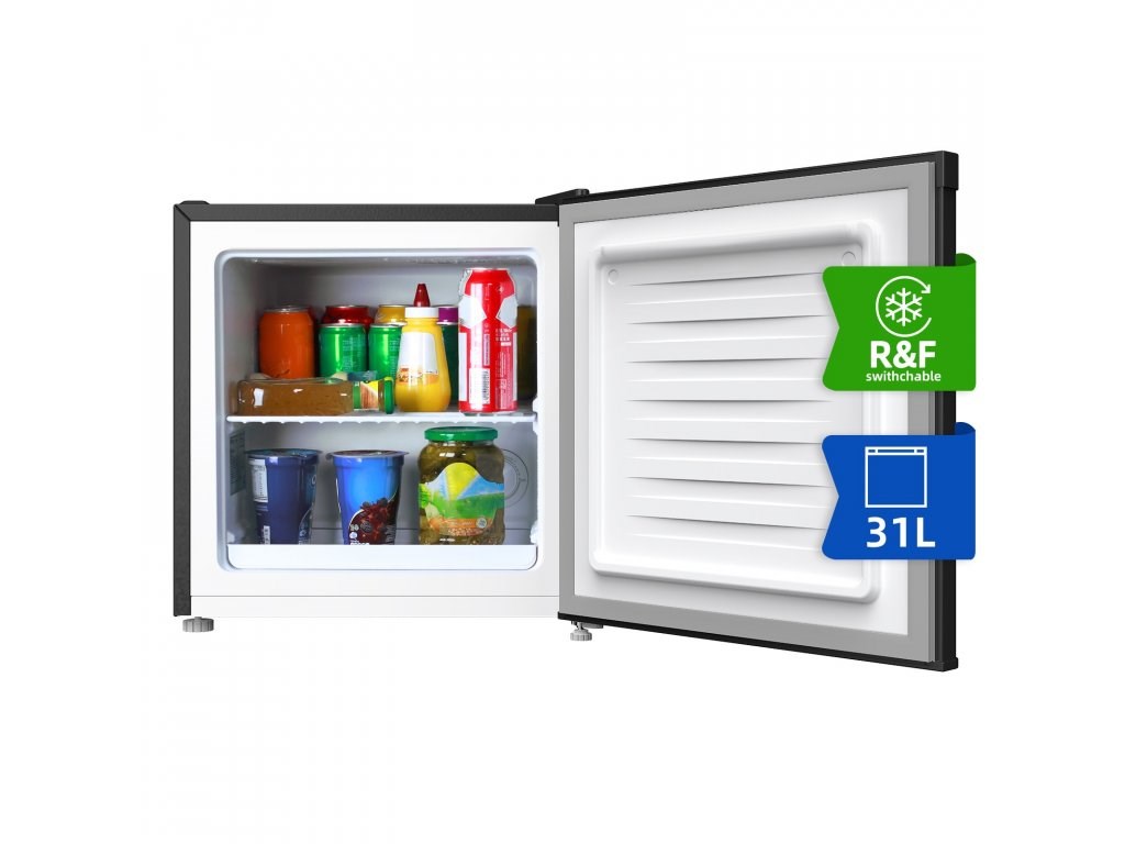 CHiQ CSD31D4E minibar,  31 litrů,  2 přihrádky,  -24 °C až +10 °C,  mrazák - lednice,  41 dB2 