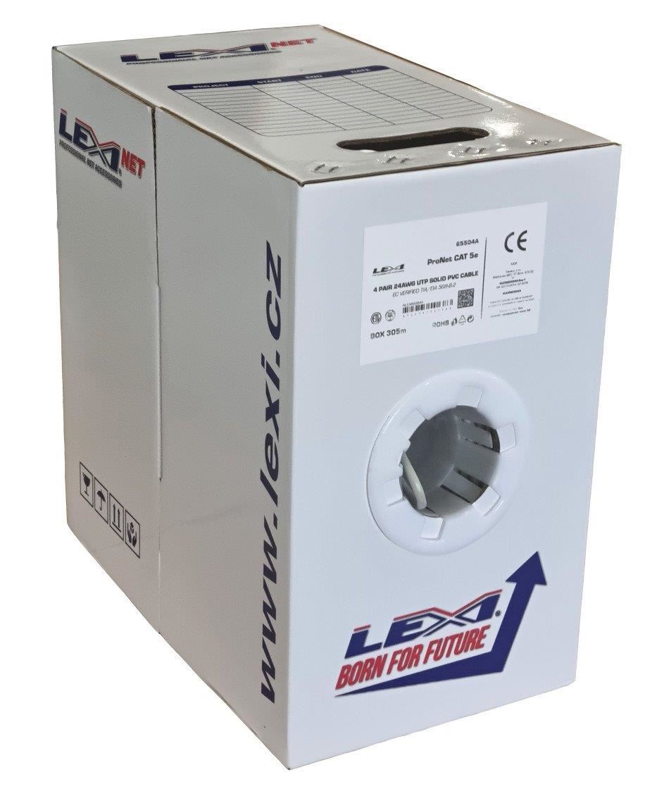 UTP kabel LEXI-Net Cat5E,  drát,  PVC,  bílý,  305m,  box0 