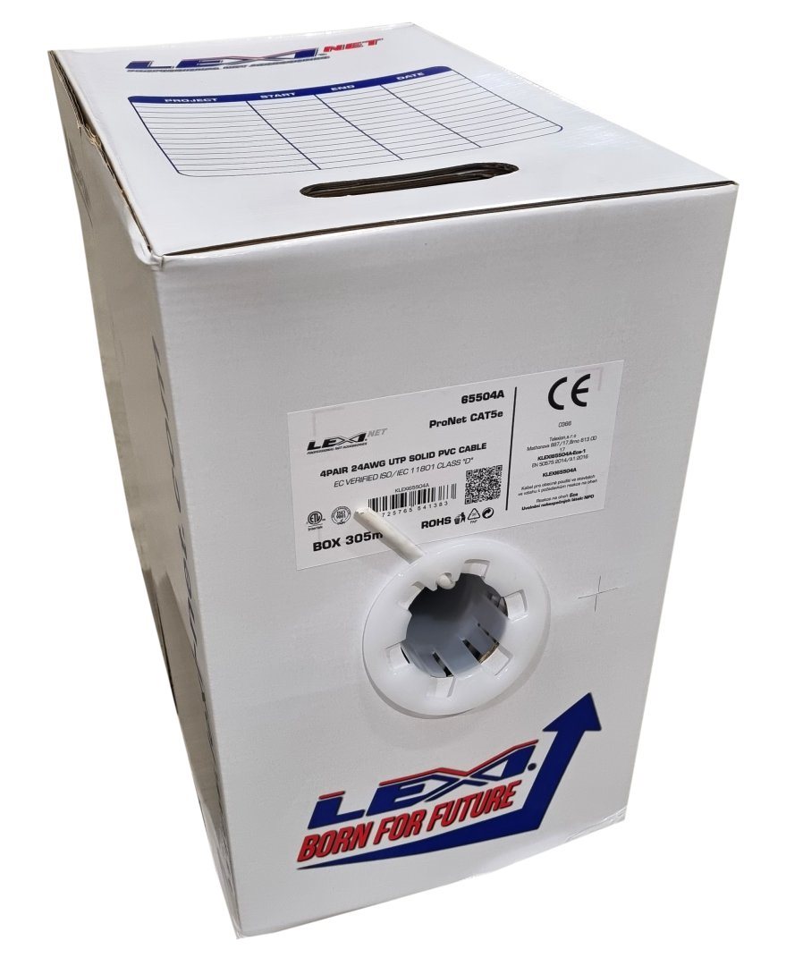 UTP kabel LEXI-Net Cat5E,  drát,  PVC,  bílý,  305m,  box1 