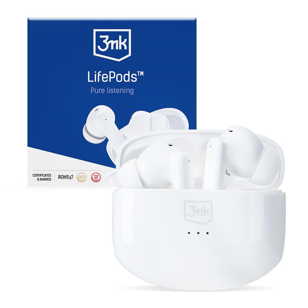 3mk bezdrátová stereo sluchátka LifePods,  stereo,  nabíjecí pouzdro,  bílá0 