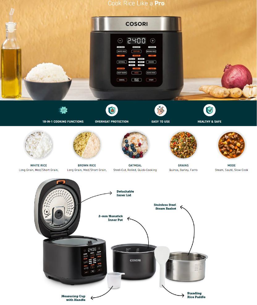 Cosori Multicooker CRC - multifunkční hrnec a rýžovar 5L2 