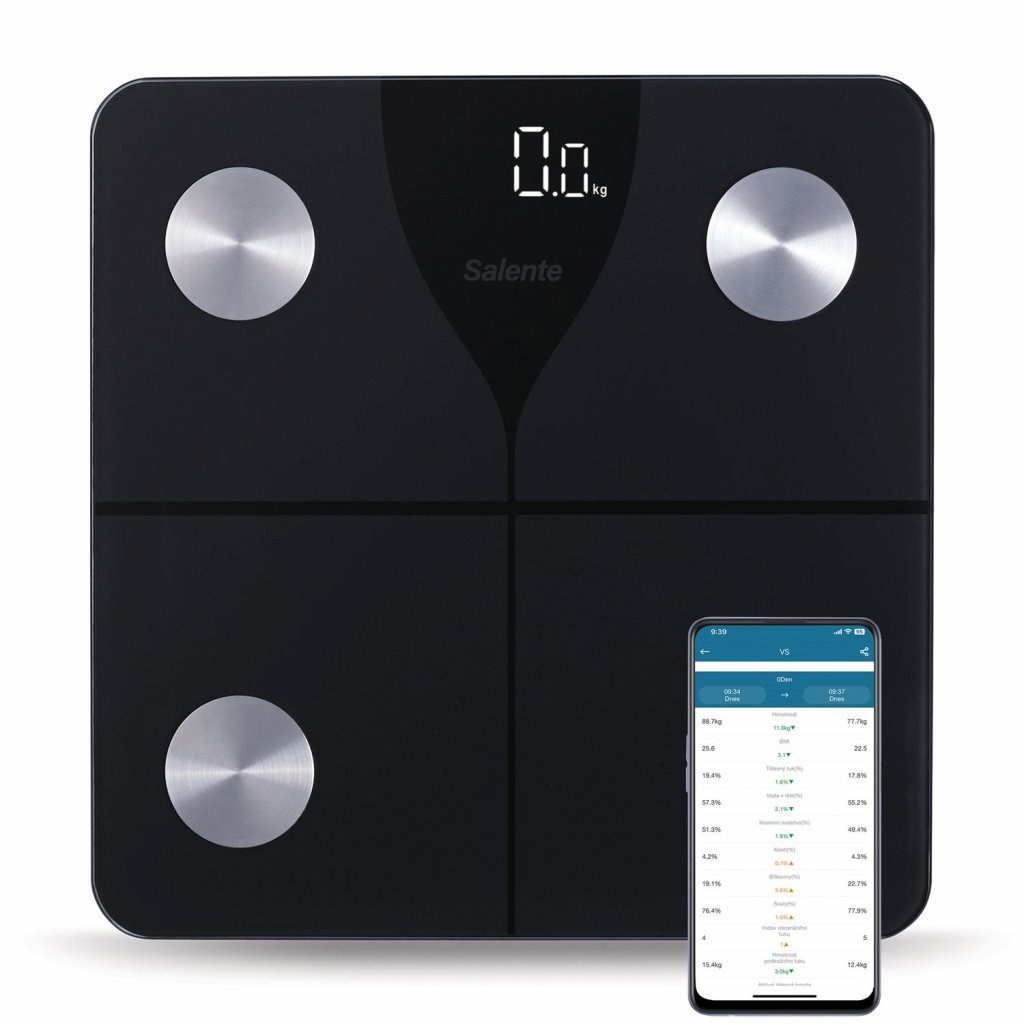 Salente SlimFit,  osobní diagnostická fitness váha,  Bluetooth,  černá0 