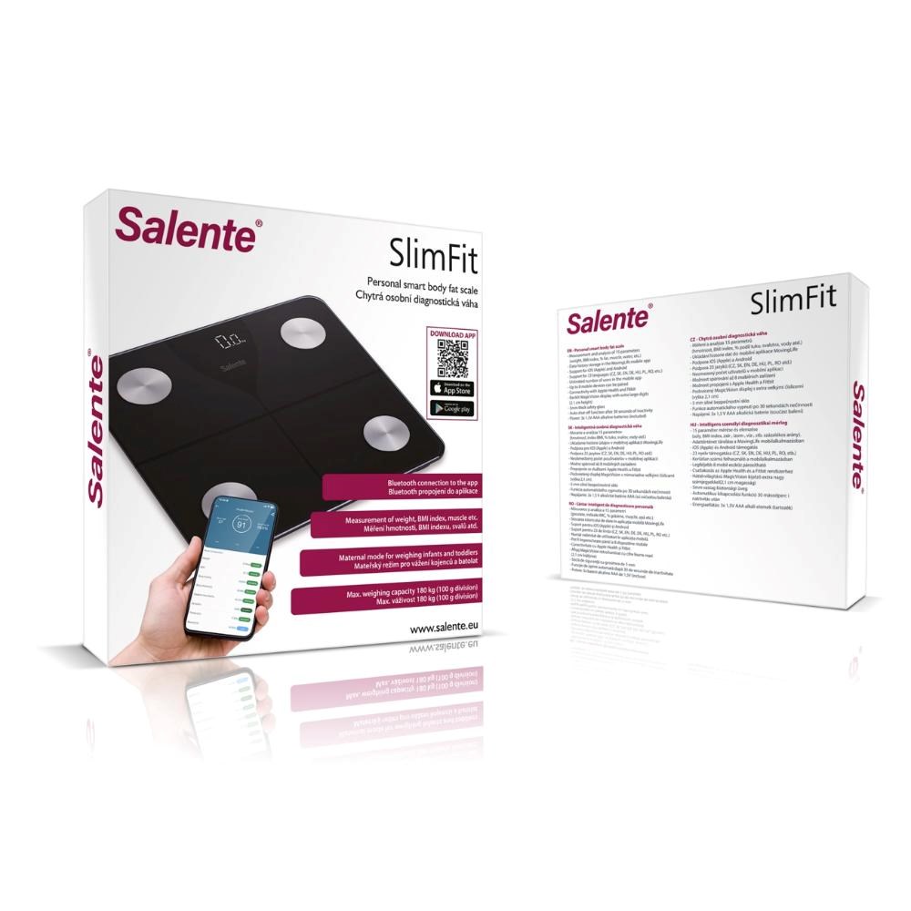 Salente SlimFit,  osobní diagnostická fitness váha,  Bluetooth,  černá4 