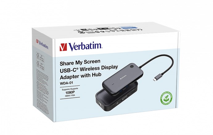 VERBATIM Display Adapter WDA-01 Share My Screen 1080P,  USB-C hub3 