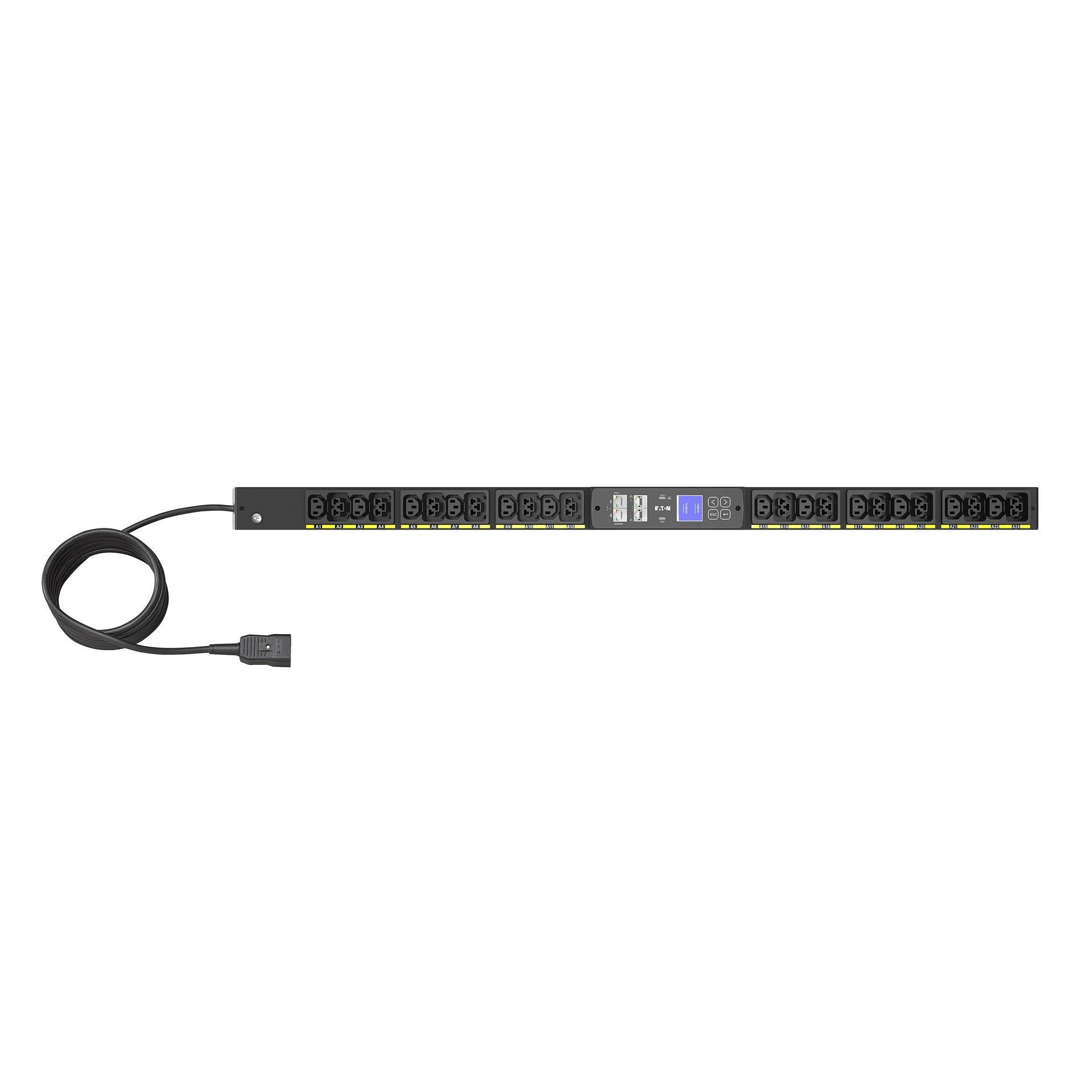 Eaton G4 řízené Rack PDU,  0U,  39U,  vstup IEC-60309,  3m kabel,  3f,  11kW,  16A,  415/ 240V,  42 zásuvek (24)C13,  (18)C390 