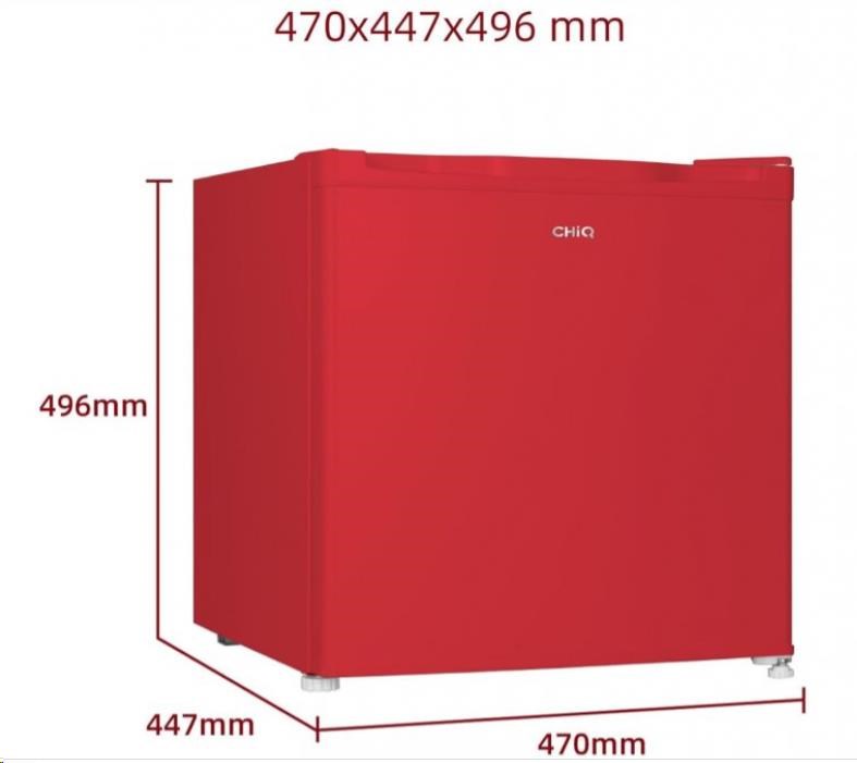 CHiQ CSD46D4RE minibar,  46 litrů,  2 přihrádky,  0 °C až +10 °C,  39 dB,  červený3 