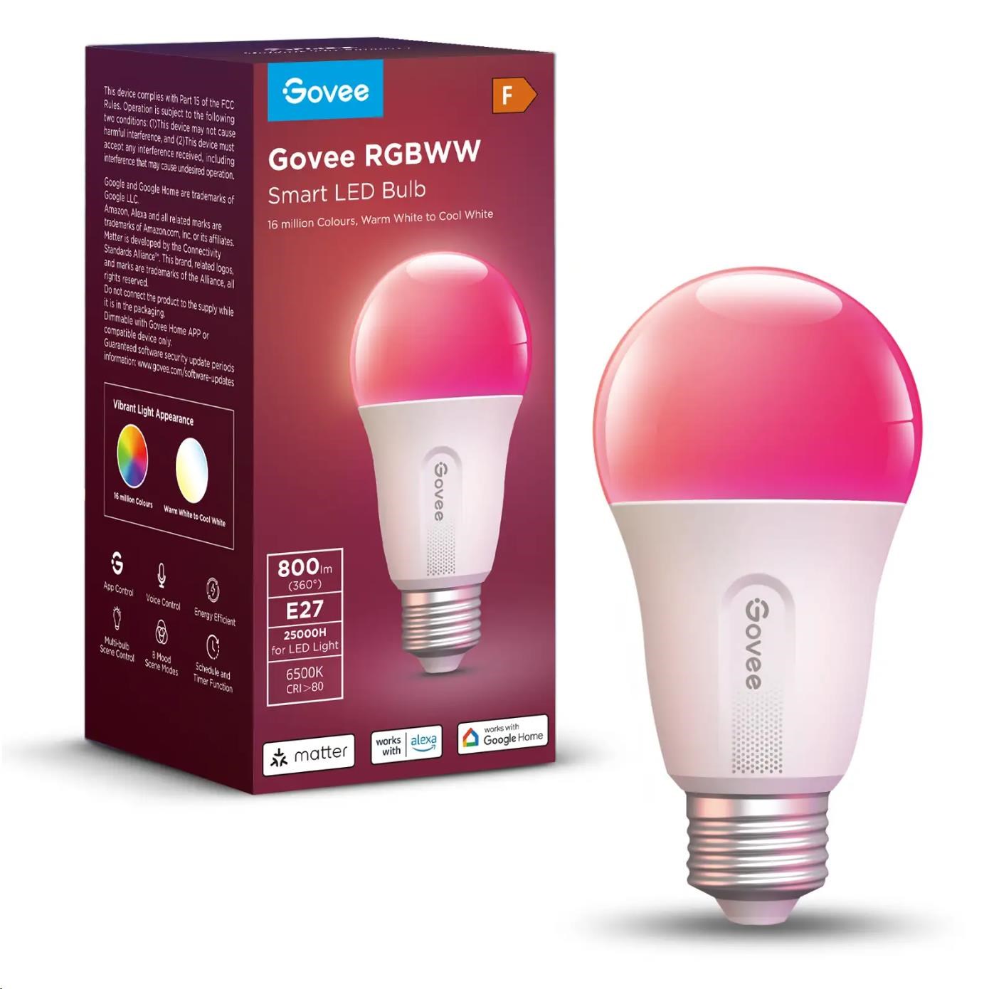 Govee Smart žárovka RGBWW 9W-60W 800lm E27 Long Life0 
