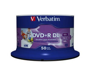 VERBATIM DVD+R(50-pack)DoubleLayer/ Spindle/ 8X/ 8.5 GB/ tlačiteľné/ bez identifikátora1 