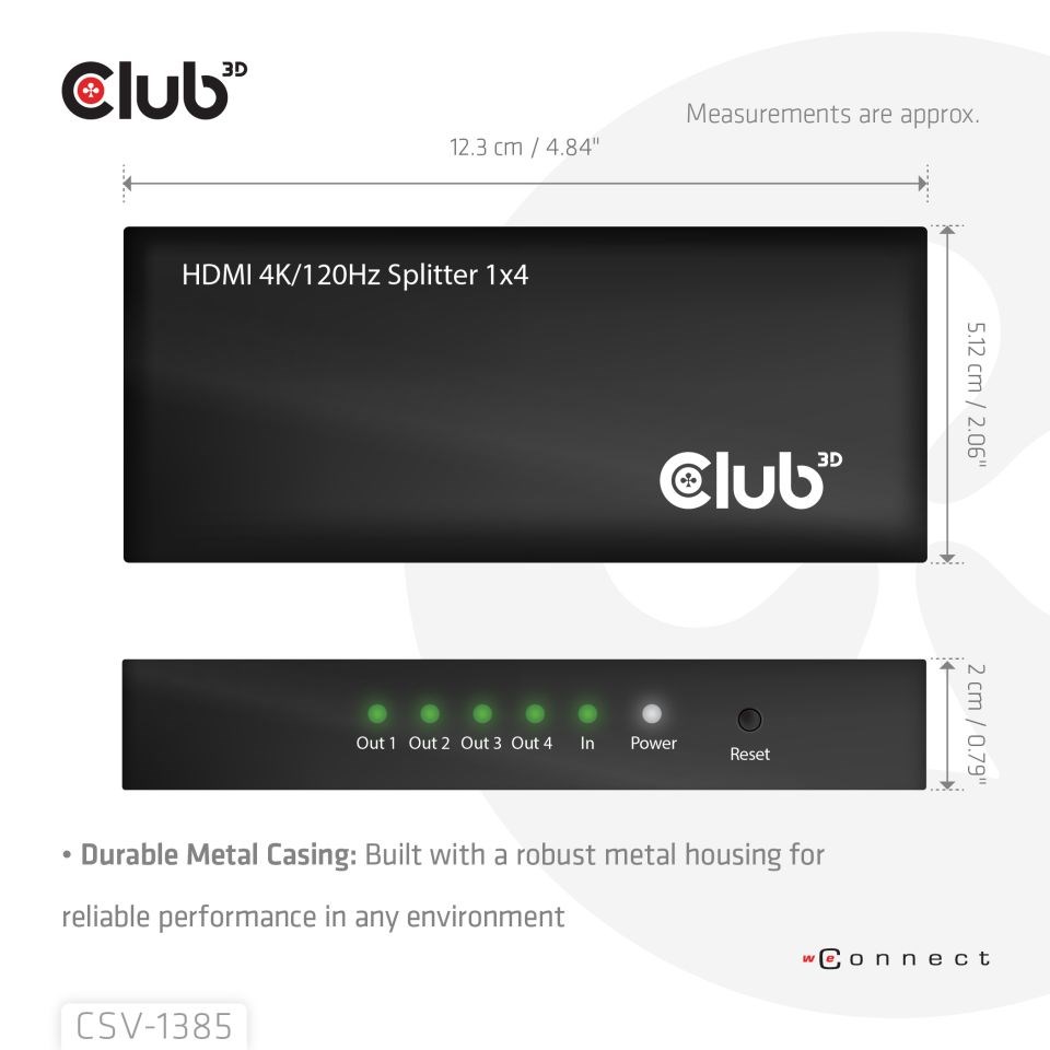 Club3D Video rozbočovač 1:4 HDMI 2.0 4K120Hz,  4 porty,  černá0 