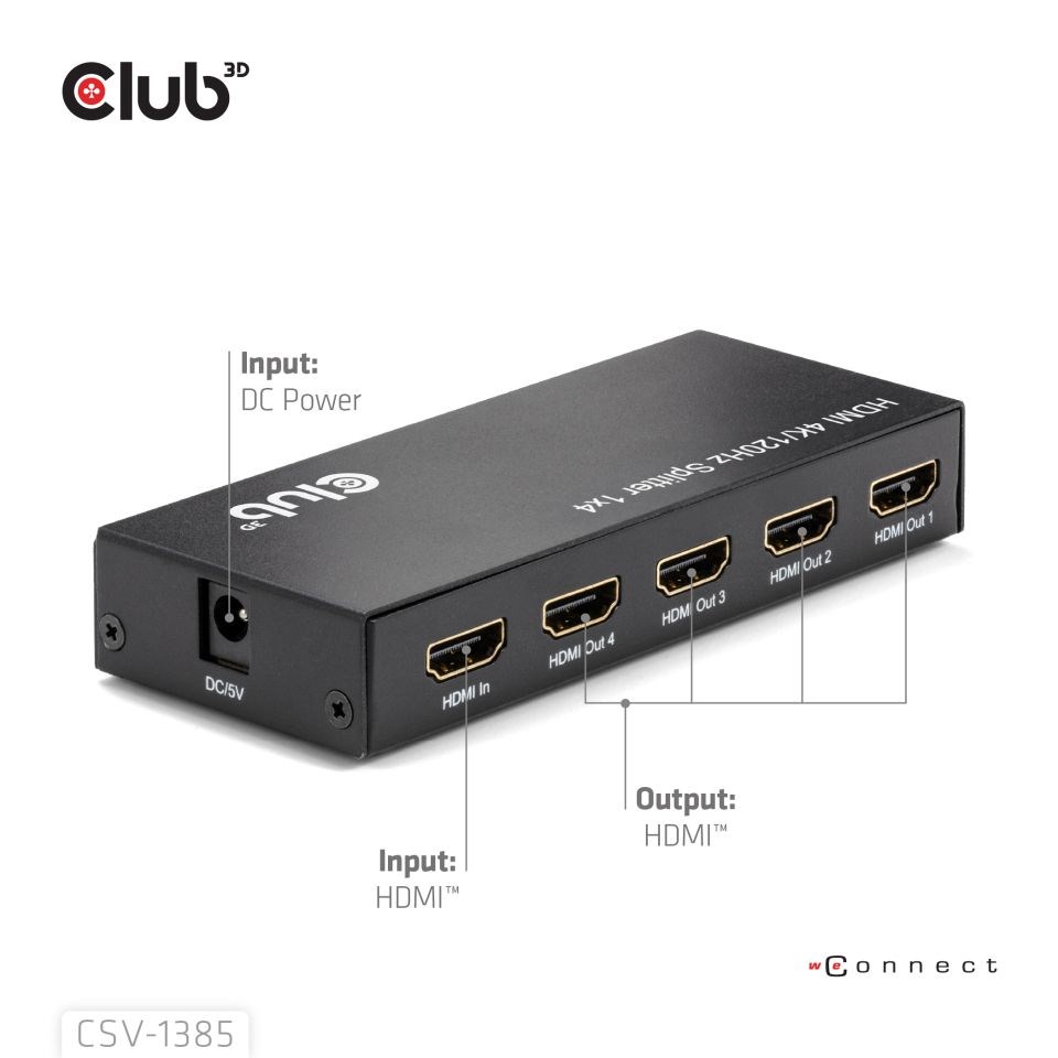 Club3D Video rozbočovač 1:4 HDMI 2.0 4K120Hz,  4 porty,  černá5 
